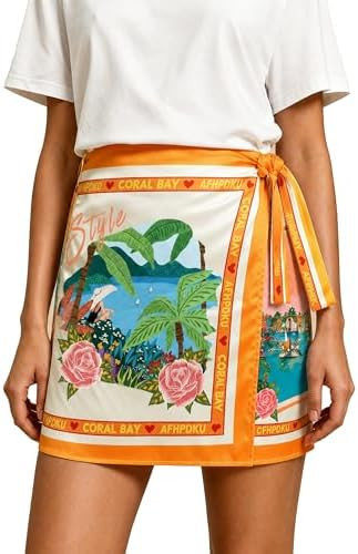 Womens Beach Wrap Skirt Mini Sarong Cover Up Tropical Printed Tie Side Pareo Vacation Skirt for S... | Amazon (US)