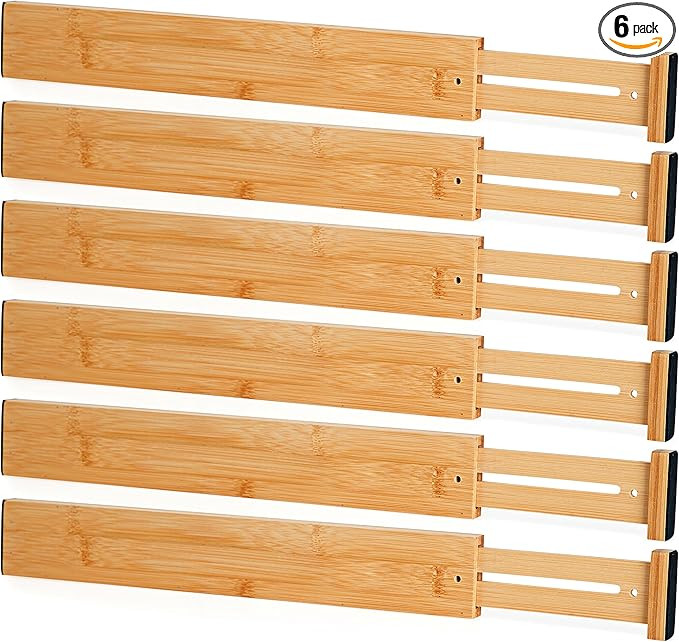 OMISSA 6 Pack Bamboo Drawer Dividers, Expandable Drawer Organizer(17.1"-22"), Spring-Loaded, Non-... | Amazon (US)