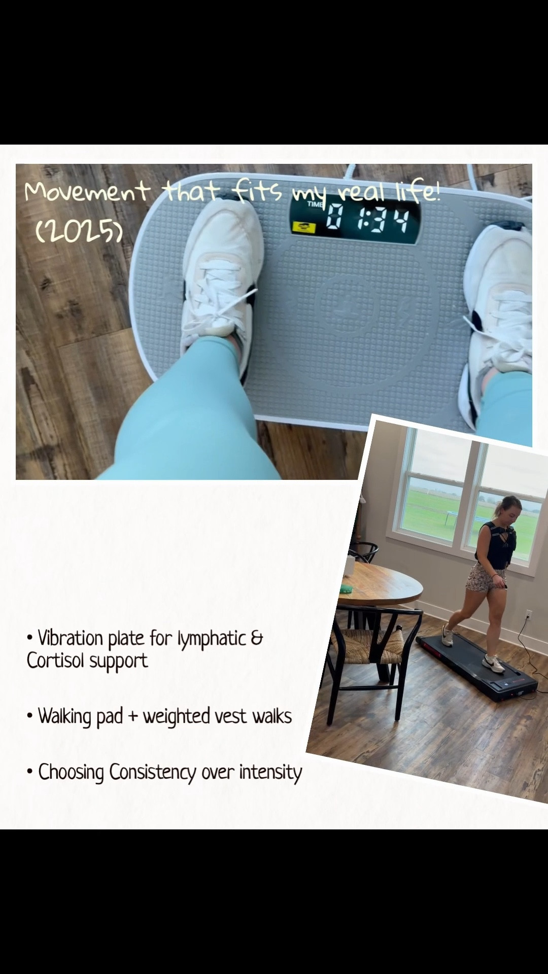 Wellness routine items I use daily that I’m bringing with me into 2026! 

♥️ Vibration Plate
Why I love it:
	•Supports lymphatic drainage & circulation (decrease bloat 🙌🏼)
	•Gentle movement on days I don’t have much time (It’s not a workout replacement, but it’s a great way to support my body on busy days.)
	•Helps my body feel less stiff and more refreshed
👉🏻 Perfect for quick sessions at home, especially on busy days.

♥️ Walking Pad
Why I love it:
•Makes movement easy to fit into my day even on bad weather days!
•Great for slow walks while working or winding down or catching up on my favorite TV Show
•Helps me stay consistent without feeling overwhelmed
👉🏻 Low-impact, realistic, and something I’ll actually use.
⸻
♥️ Weighted Vest
Why I love it:
•Adds light resistance to everyday walks
•Helps build strength without intense workouts
•Makes simple movement more effective
👉🏻I love that it upgrades my walks without changing my routine.

#fitness #wellnessjourney #busymom #momlife #easyroutine 

#LTKFindsUnder100 #LTKHome #LTKActive