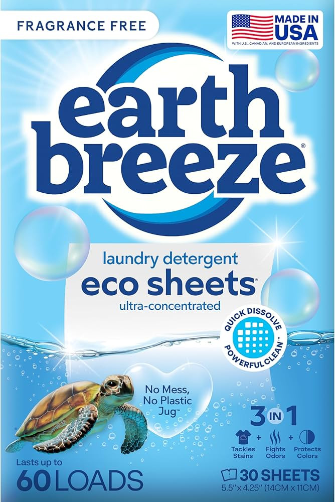 Earth Breeze Laundry Detergent Sheets Fragrance-Free - 60 Loads Eco Liquidless Soap - Travel-Frie... | Amazon (US)