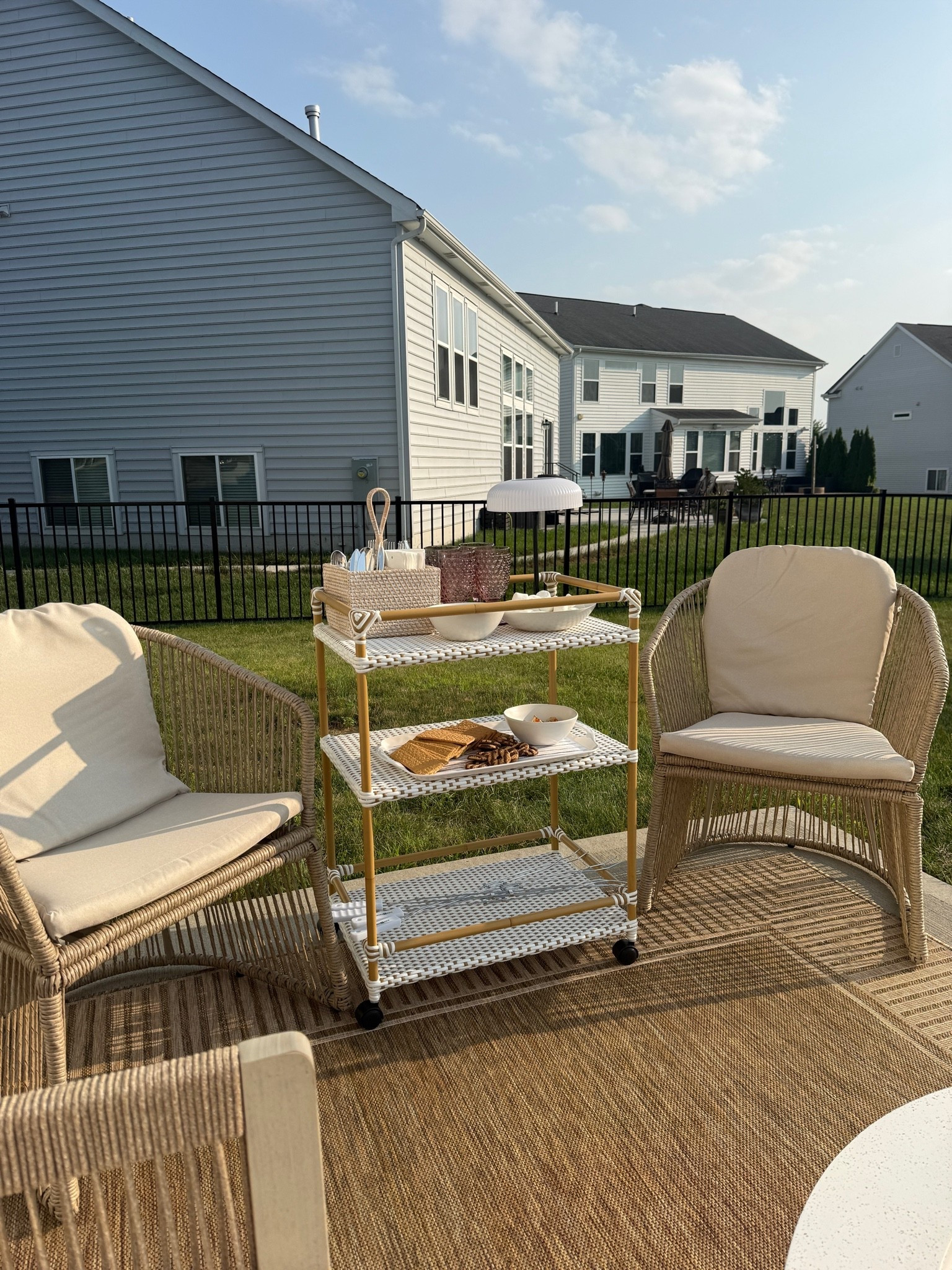 #ad 
Cute little outdoor setup for hosting!
Love this new bar cart & these chairs are sold in a 2 pack !
@Wayfair 
#WayfairPartner