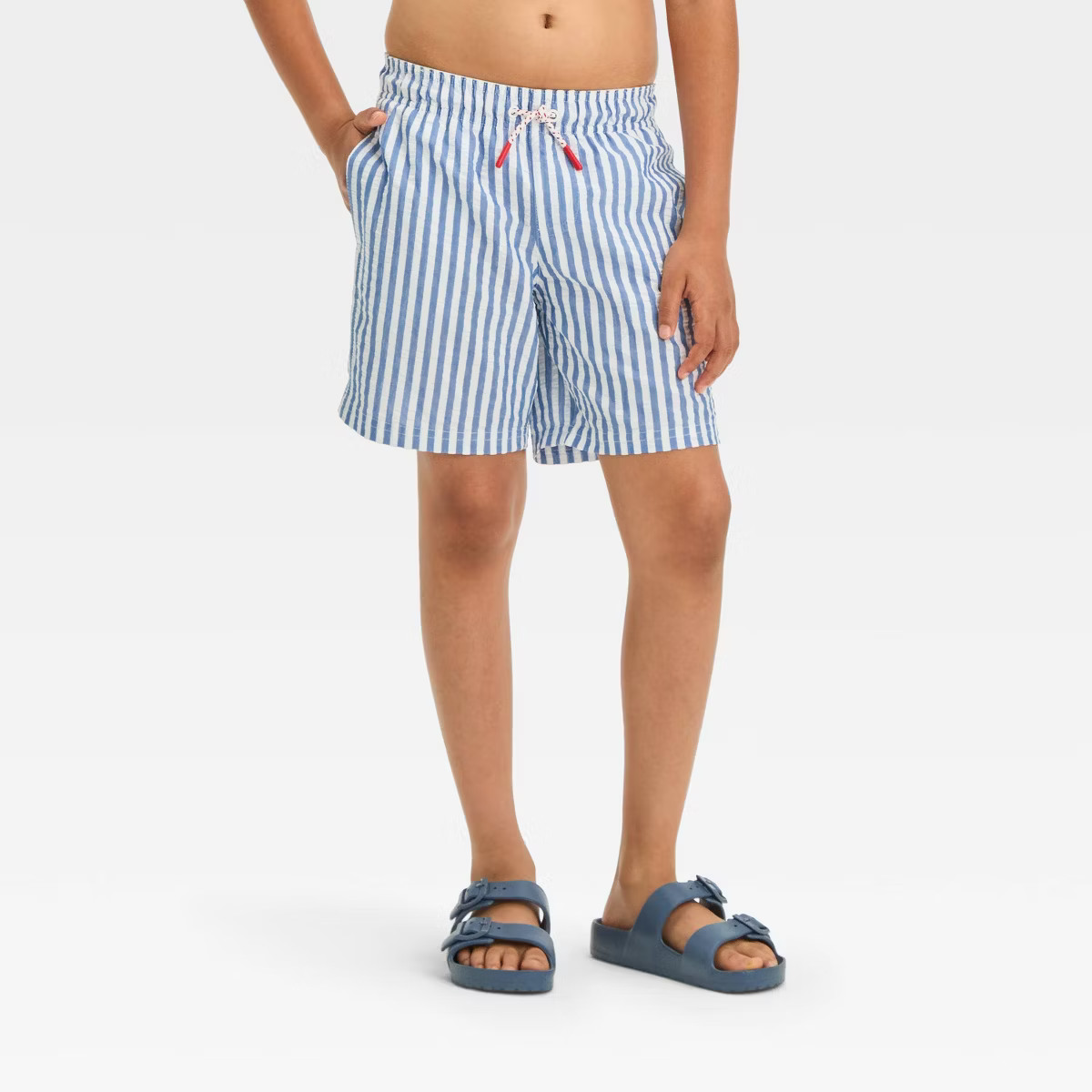 Boys' Striped Seersucker Swim Shorts - Cat & Jack™ Blue S | Target