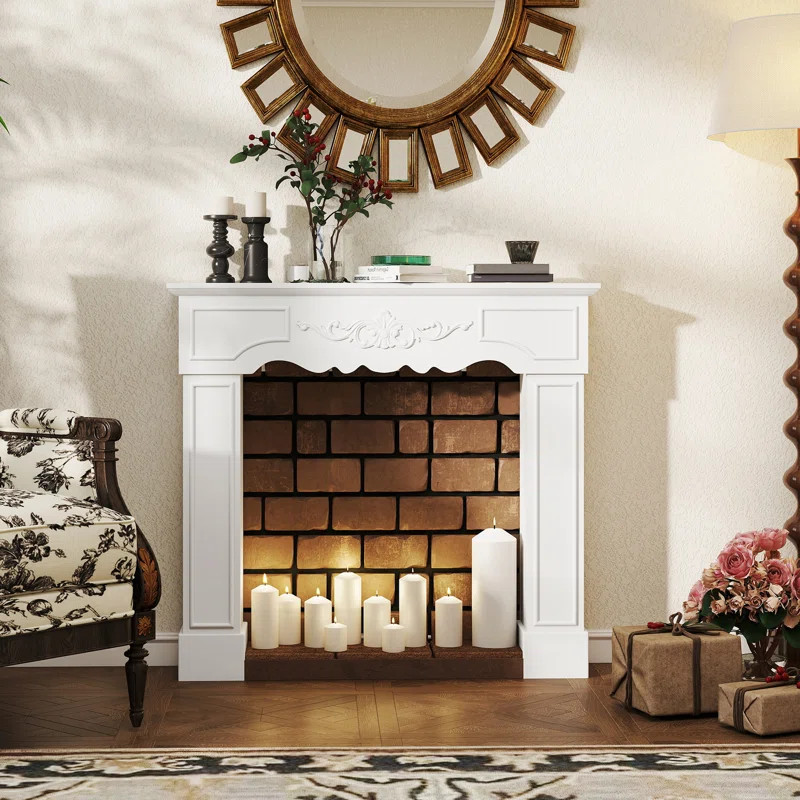 Baroque Fireplace Mantel, Freestanding Fireplace Surround with Leg for Electric Fireplaces, 43.3"... | Wayfair North America