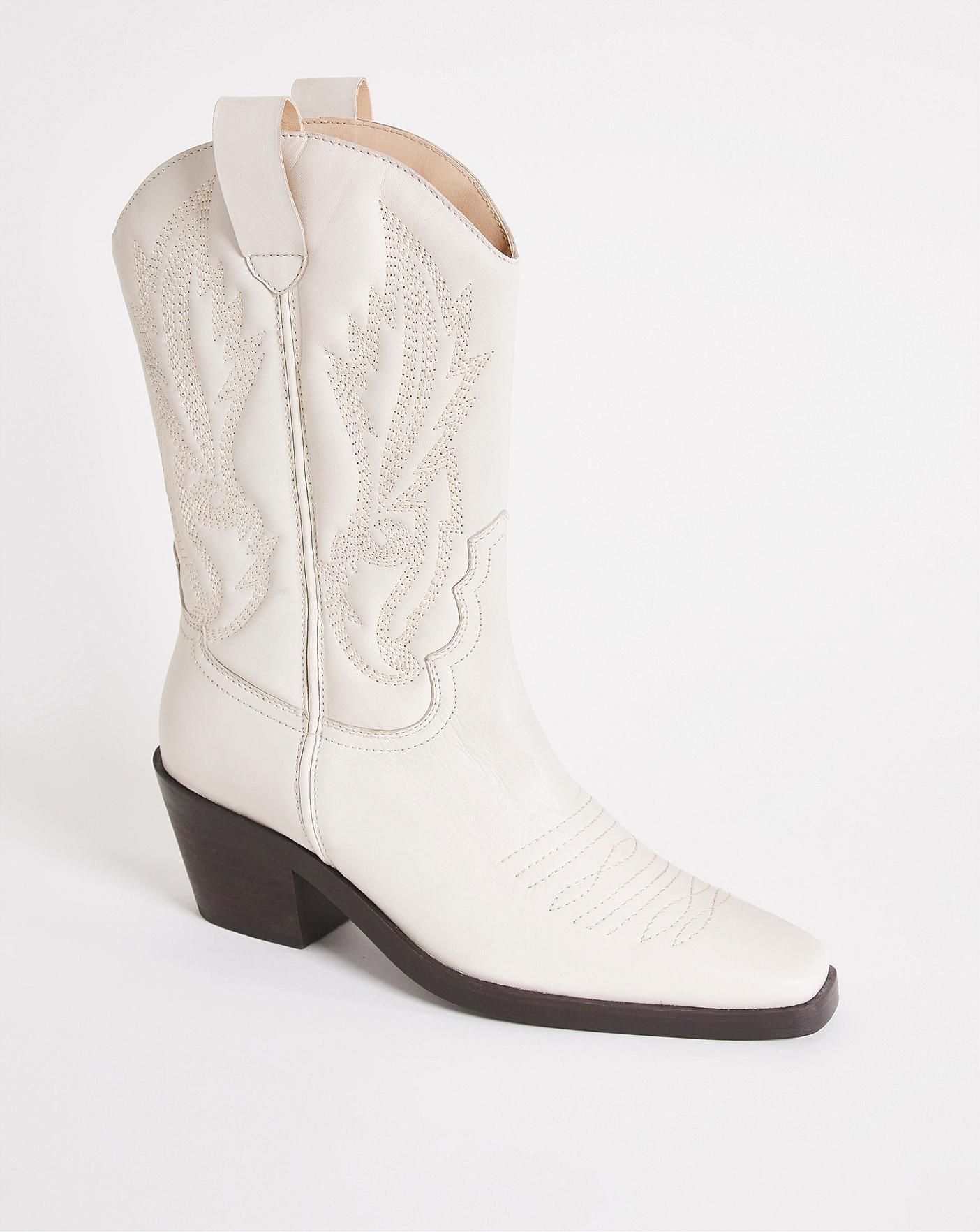 Shania Leather Western Embroidered Calf Boots Wide Fit | Simply Be (UK)