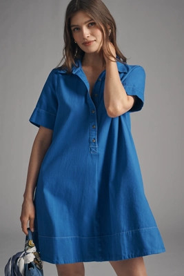 The Pollie Short-Sleeve Swing Tunic Mini Dress: Denim Edition | Anthropologie (US)