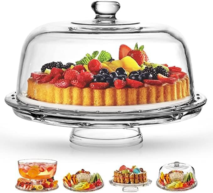 Royalty Art Glass Cake Stand with Dome, 6-in-1 Multifunctional Serving Platter for Cakes, Dessert... | Amazon (US)