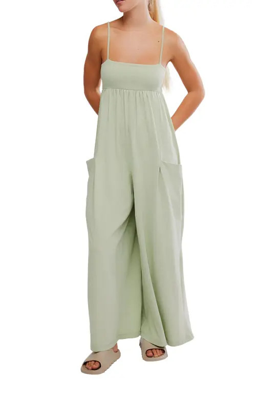 Free People Hot Shot Strappy Stretch Cotton Jumpsuit in Green Tea at Nordstrom, Size Small | Nordstrom