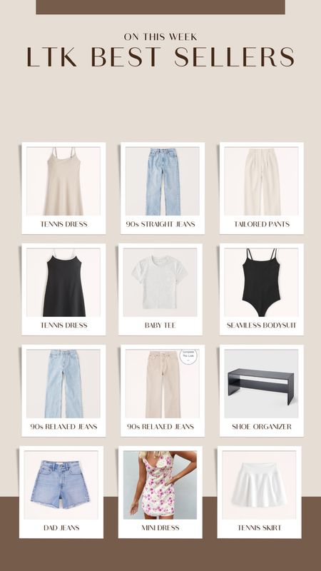 Best sellers from the past week! All items have been previously shared on my TikTok or IG. To see the items styled, you can also scroll through my LTK! 

Abercrombie traveler dress, tennis dress, Meredith Blake outfits, Abercrombie jeans, Abercrombie denim, Abercrombie jean shorts, Sloane tailored pants, tailored pants, baby tee, seamless bodysuit, shoe organization, summer dresses, tennis skirt, workout skirt