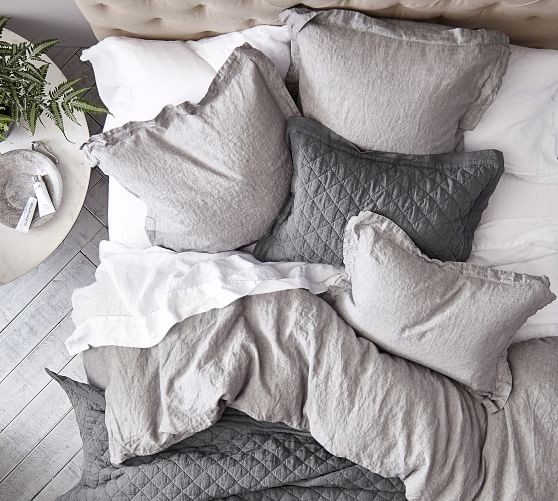 Belgian Flax Linen Duvet Cover & Sham - Flagstone | Pottery Barn (US)
