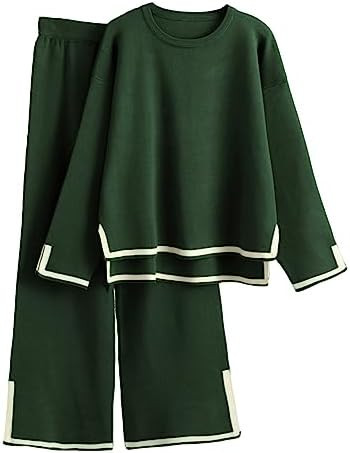 Tanming Women's 2 Piece Outfits Long Sleeve Knit Sweater Top Wide Leg Pants Lounge Sets Tracksuit... | Amazon (US)
