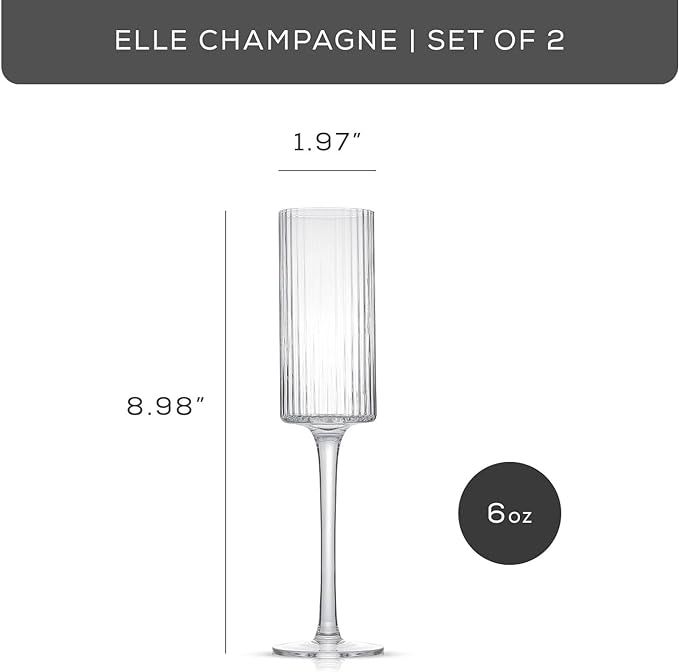 JoyJolt Fluted Champagne Flutes – ELLE 6oz Champagne Glasses. Unique Champagne Flute, Mimosa Gl... | Amazon (US)