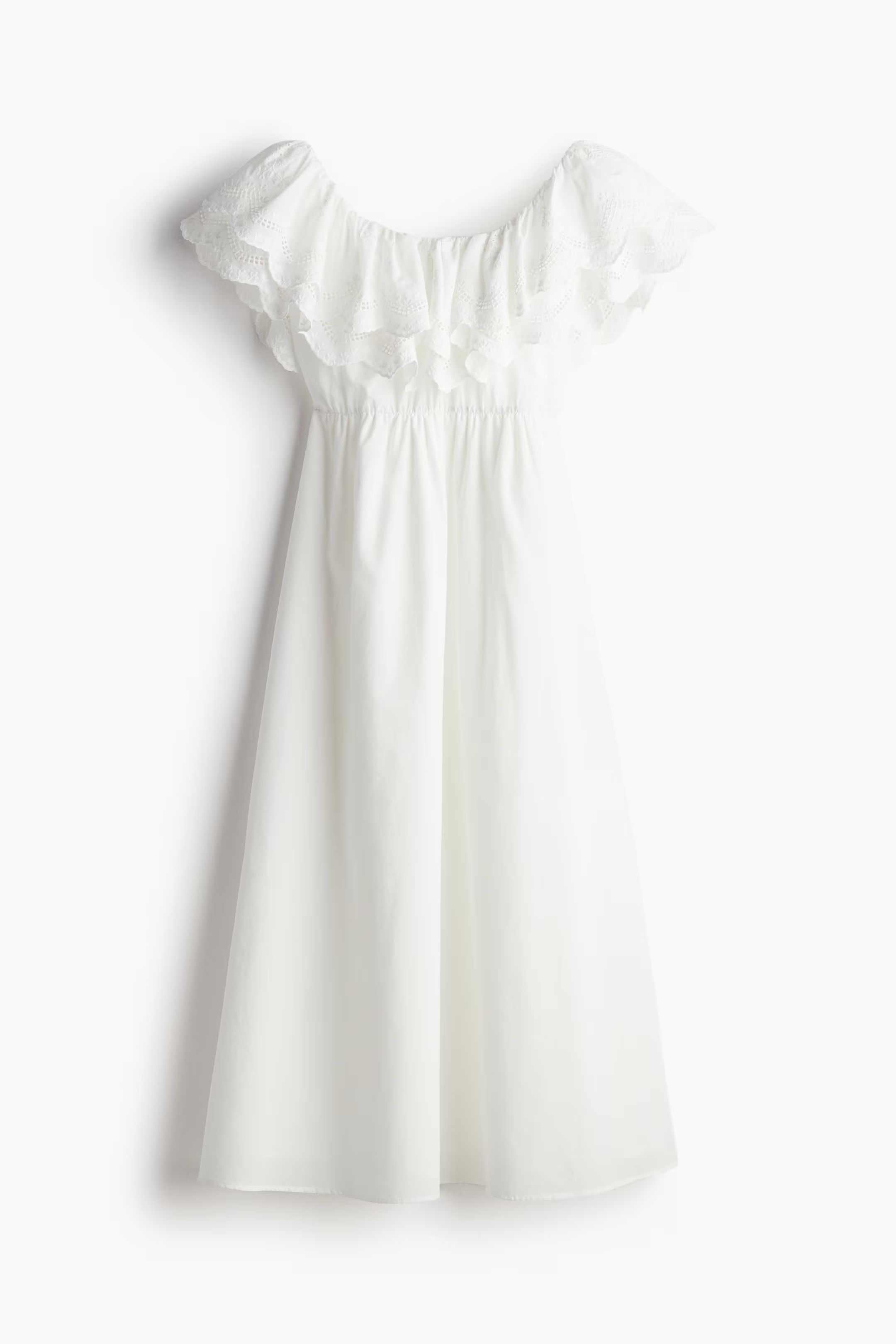 Off-the-shoulder cotton dress - Sleeveless - Long - White - Ladies | H&M GB | H&M (UK, MY, IN, SG, PH, TW, HK)