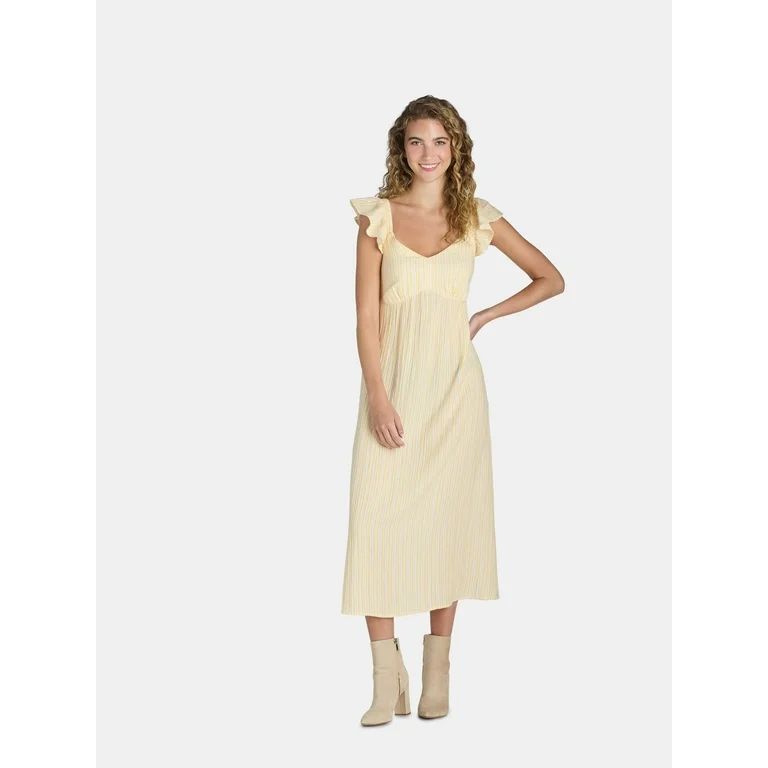 Time and Tru Women's and Women's Plus Double Cloth Empire Midi Dress, Sizes XS-4X | Walmart (US)