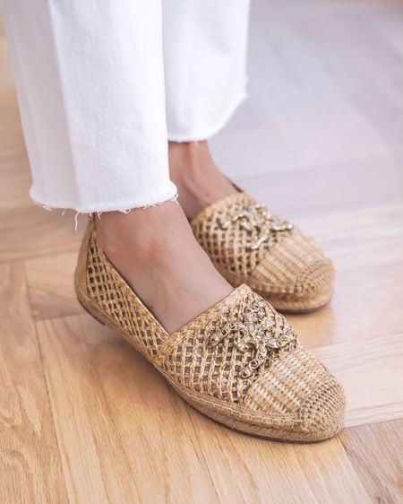 These Sam Edelman espadrille loafers have a latticed design so your feet stay cool and you get plenty of ventilation. I love the summery woven cap toe detail and jute trim. The subtle crystal hardware adds just a touch of glam without being over the top. 

~Erin xo 

#LTKSeasonal #LTKFindsUnder100 #LTKShoeCrush