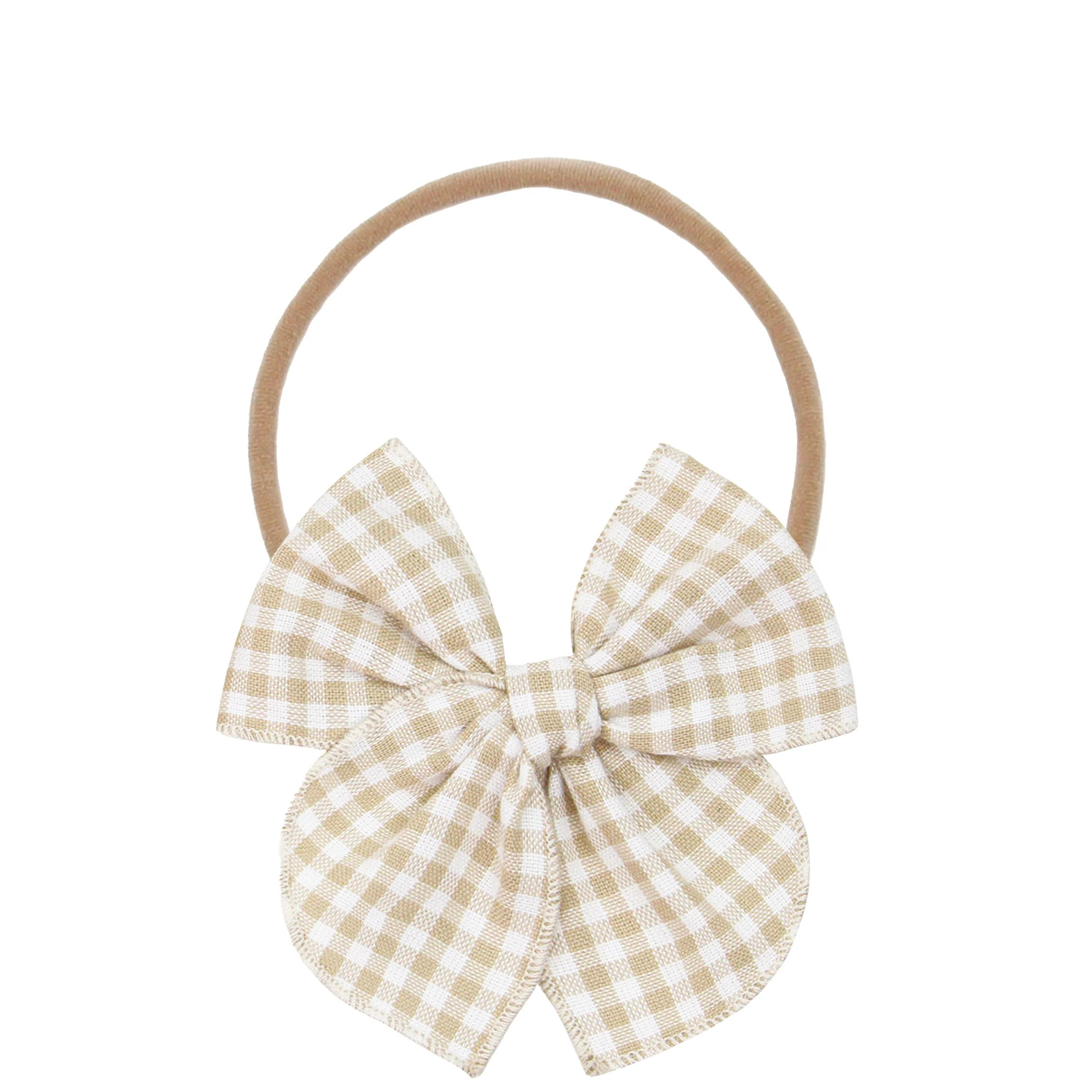 Heirloom Bow - Tan Gingham Headband | Lou Lou & Company