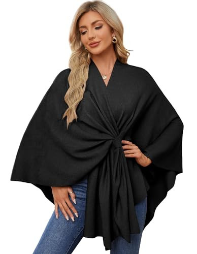 PULI Women's Elegant Shawl Wraps Soft Open Front Poncho Sweater for Spring Fall Winter Black | Amazon (US)