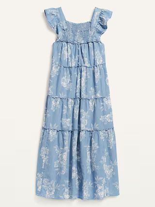Flutter-Sleeve Floral Tiered Smocked Midi Swing Dress for Women | Old Navy (US)