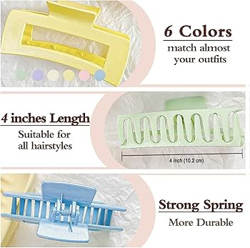 Women's Colorful 4 inch Hair Claw Clips Set 6-pieces Large claw Clips for Thick Hair Strong Hold ... | Amazon (US)