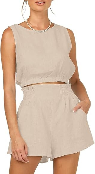 Trendy Queen Womens Summer 2 Piece Outfits Short Sets Sleeveless Two Piece Lounge High Waisted Sh... | Amazon (US)