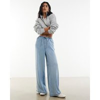 River Island Womens Blue Denim Tie Waist Wide Leg Jeans | River Island UK & IE