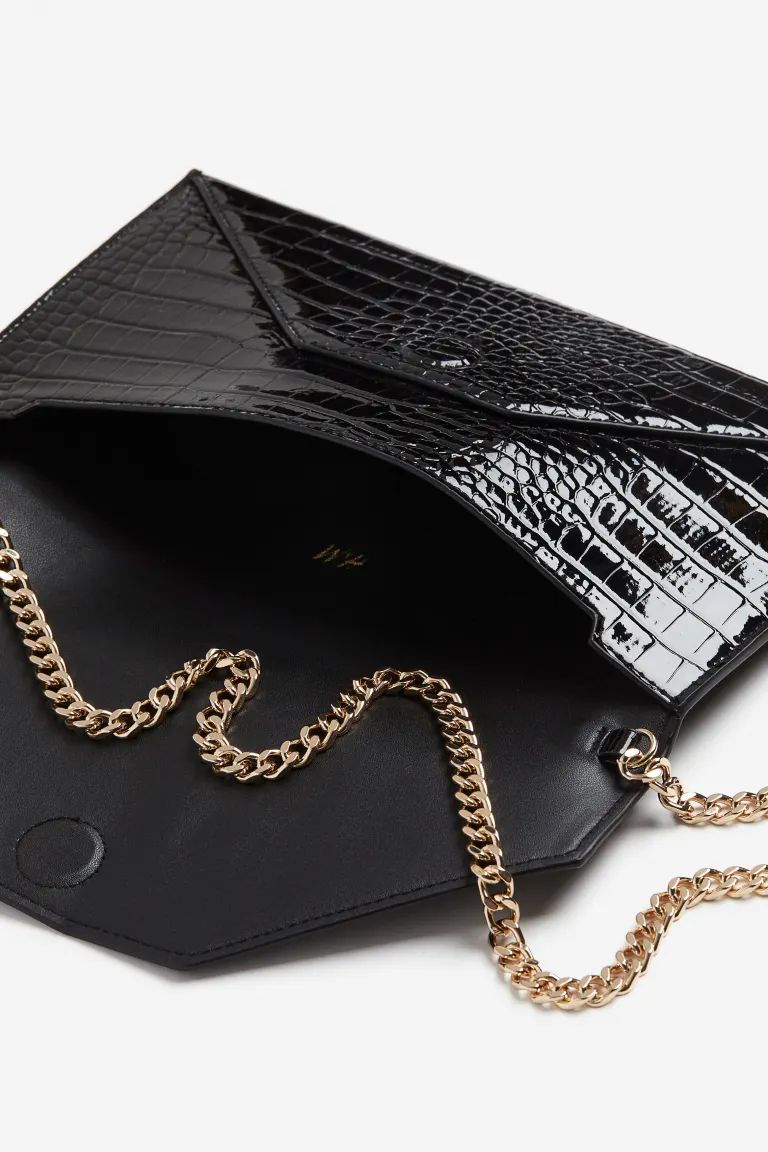 Crocodile-patterned Clutch Bag - Black - Ladies | H&M US | H&M (US)