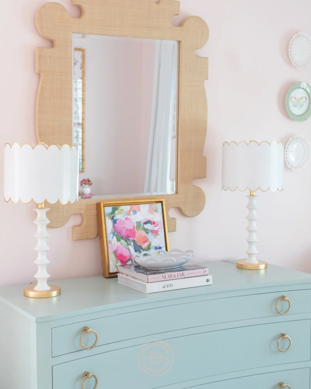 When elevated details meet intentional design.... magic. ✨ Every piece in this vignette plays a part - from the scalloped lamps and textured mirror to the curated abstract art that brings the entire palette to life. It’s a reminder that thoughtful layers create the most beautiful, effortless moments in a space.

#LTKKids #LTKHome