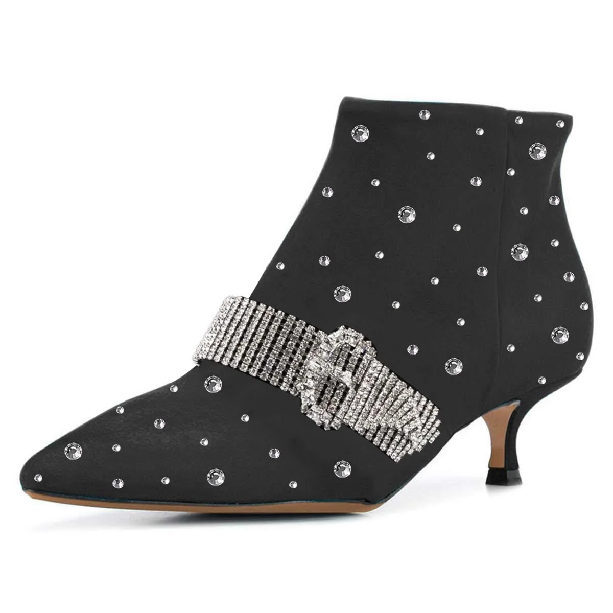 XYD Women Fashion Crystals Studded Kitten Heel Ankle Boots Bling Buckle Strap Pointy Close Toe Zi... | Walmart (US)