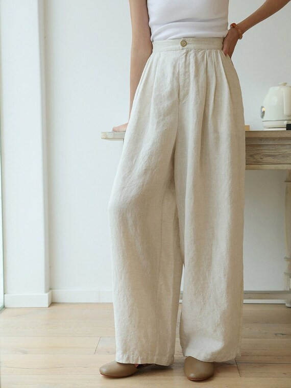 100% Linen Pants White Linen Wide Leg Pants Loose Casual | Etsy | Etsy (US)