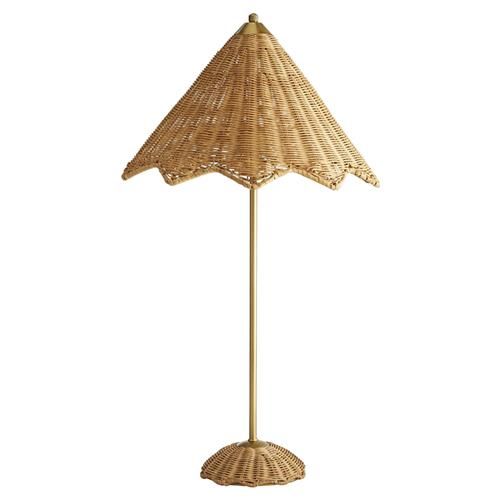 Arteriors Parasol Coastal Antique Brass Handwoven Rattan Parasol Shade Table Lamp | Kathy Kuo Home