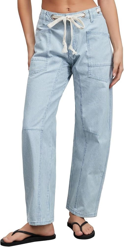 Kedera Women's Striped Barrel Jeans Trendy Mid Rise Wide Leg Baggy Pants Casual Y2K Loose Boyfrie... | Amazon (US)