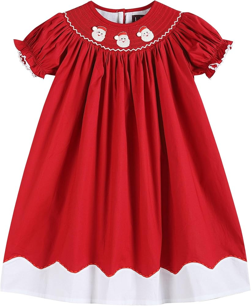 Lil cactus Baby and Girls Christmas Smocked Bishop Dress | Amazon (US)