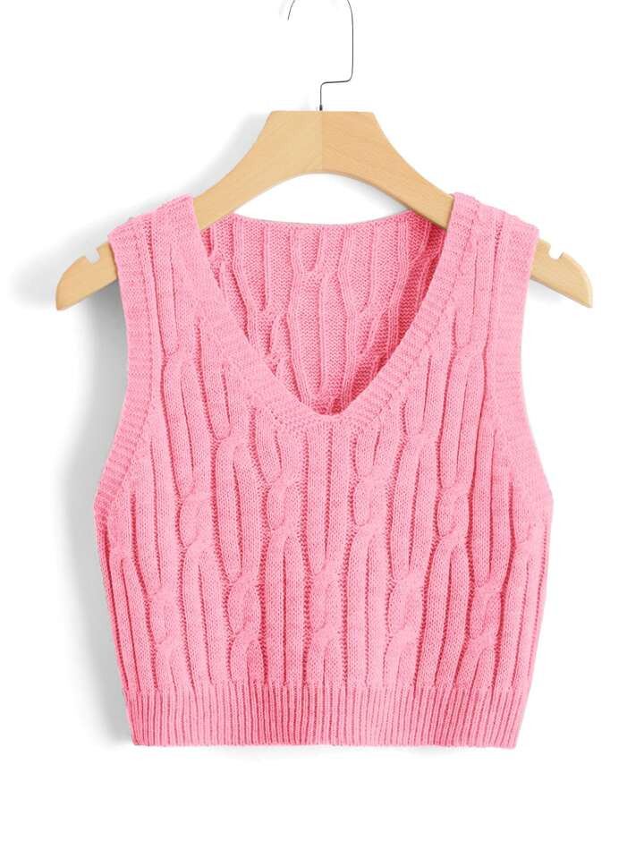 SHEIN Qutie Cable Knit Sweater Vest | SHEIN