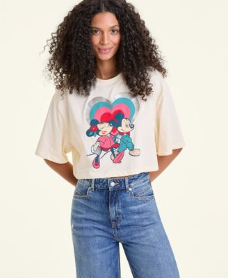 Women's Mickey Mouse & Minnie Mouse Cropped Short-Sleeve Tee, Macy's Exclusive | Macy's