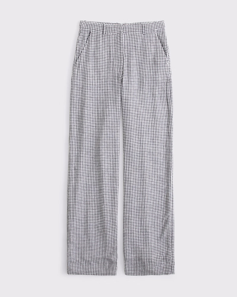 Abercrombie & Fitch Women's Tailored Linen-Blend Wide Leg Pant in Black Gingham - Size 31 LONG | Abercrombie & Fitch (US)