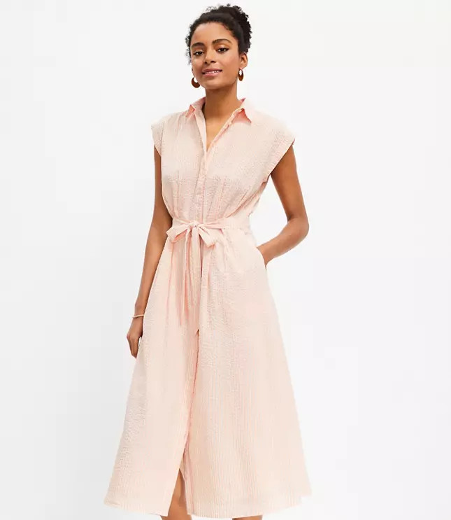 Seersucker Midi Pocket Shirtdress | LOFT | LOFT