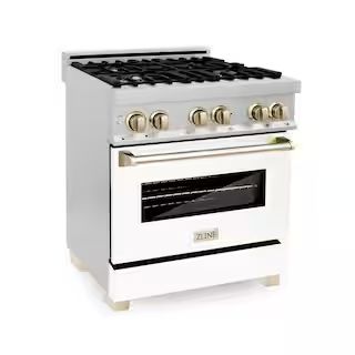 ZLINE Kitchen and Bath Autograph Edition 30 in. 4 Burner Dual Fuel Range in Stainless Steel, Whit... | The Home Depot