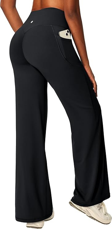Heathyoga Butt Lifting Straight Leg Leggings with Pockets for Women Wide Leg Yoga Pants Women No ... | Amazon (US)