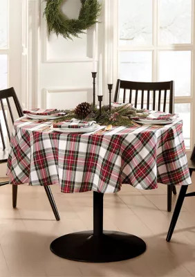Elrene Christmas Classic Holiday Plaid Round Cotton Tablecloth | Belk