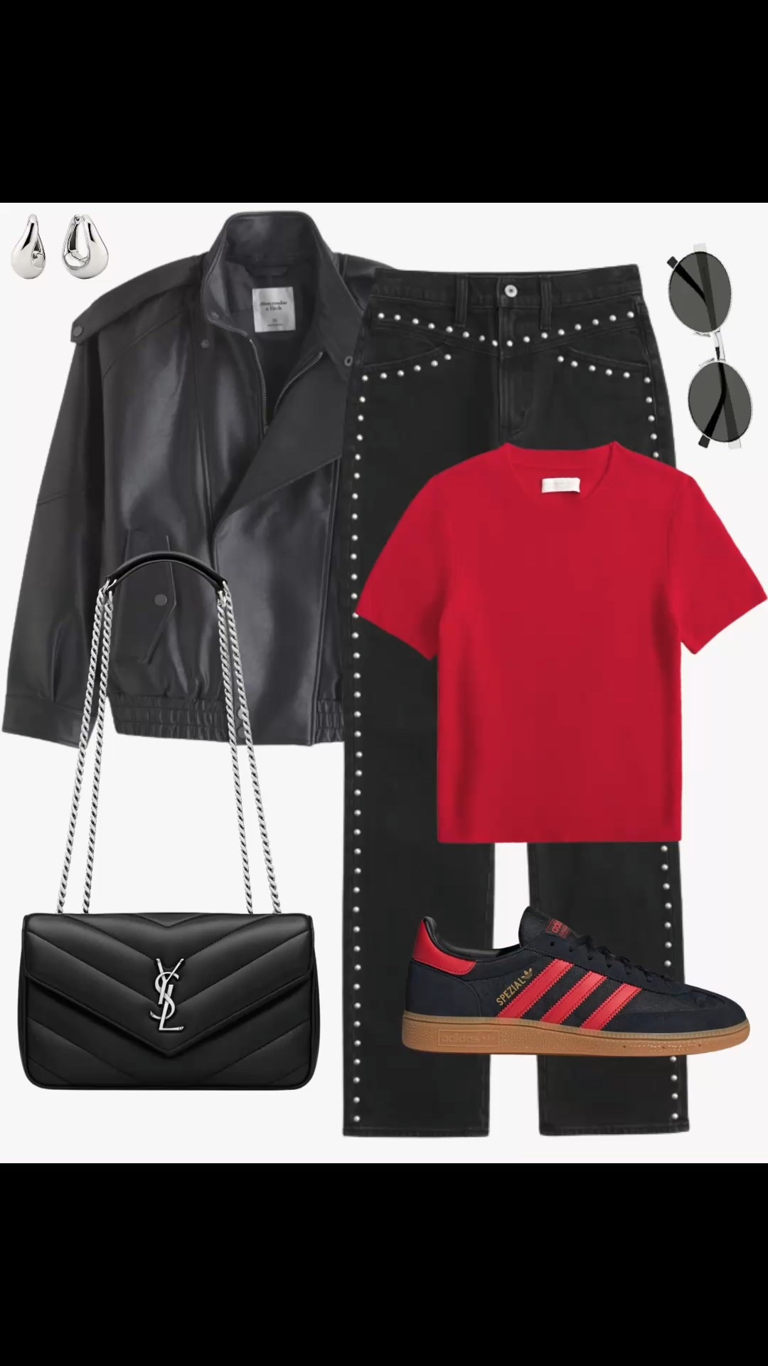 An early spring outfit with a faux leather jacket, studded jeans, cashmere sweater tee, sneakers, shoulder bag 

#LTKootd #LTKmomlife #LTKSaleAlert
