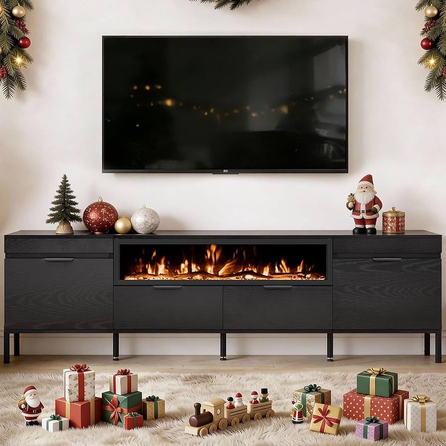 80" Electric Fireplace TV Stand with 40" Fireplace Insert, Ambiance Only No Heat, Modern Media Co... | Amazon (US)