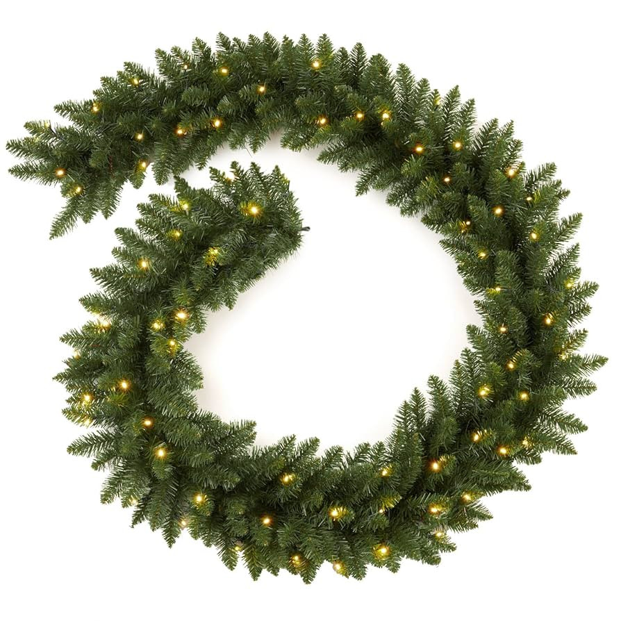 9 FT Pre-lit Christmas Garland Holiday Artificial 50 Led Light for Stairs Wall Door Indoor Outdoo... | Amazon (US)