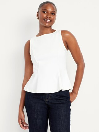 Ponte-Knit Sleeveless Peplum Top | Old Navy (US)
