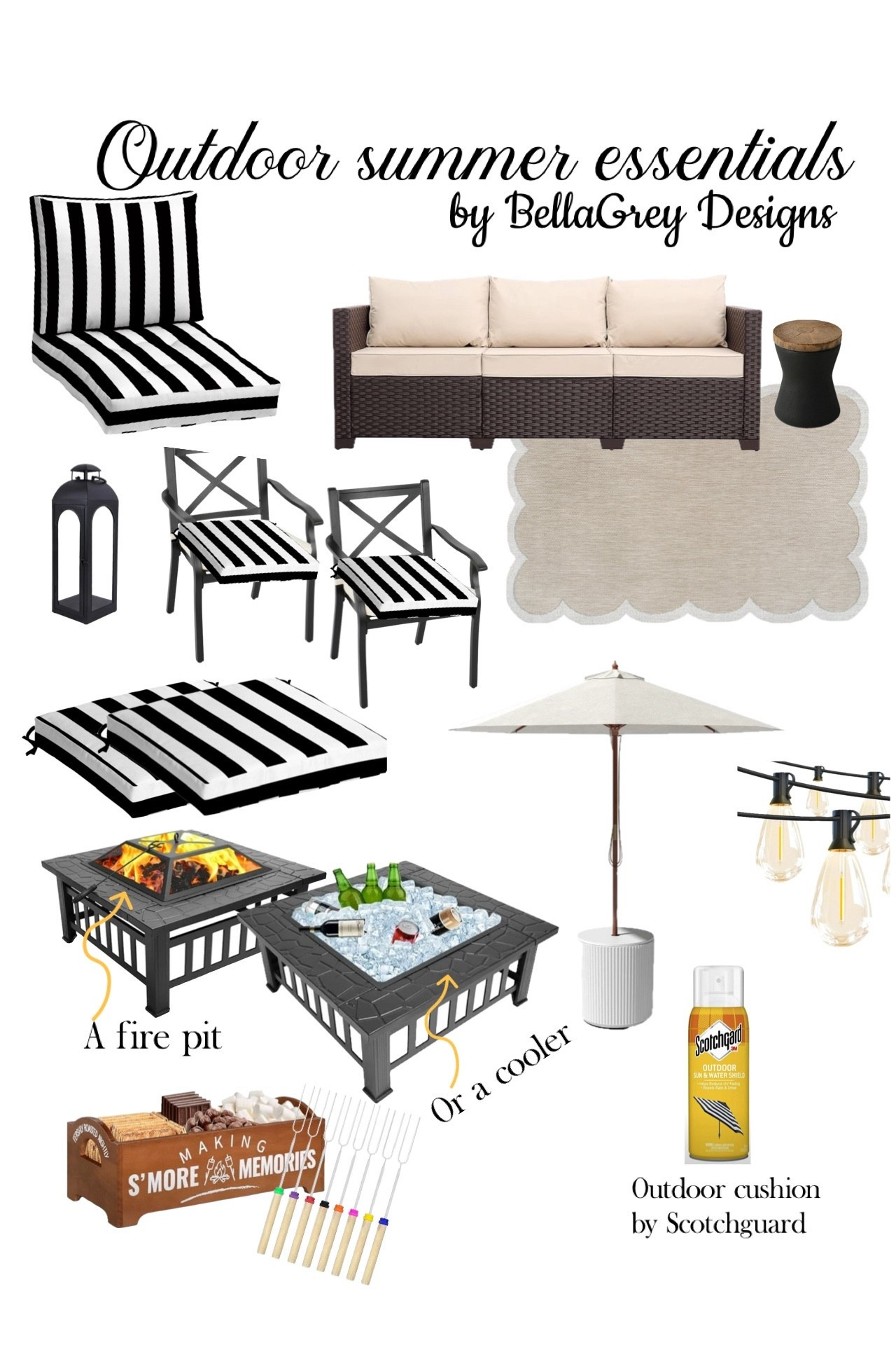Get your patio ready for all of your summer outdoor entertaining.

Outdoor  entertaining
Scallop rug 
Built in table and umbrella
Cabana stripes 
Fire pit 
Cooler 
Lanterns 
String lights 
Extra chairs 
S’mores kit 
Scotch guard 
BellaGrey Designs 


#LTKSeasonal #LTKHome #LTKParties