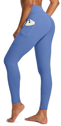 IUGA High Waist Yoga Pants with Pockets, Leggings for Women Tummy Control, Workout Leggings for Women 4 Way Stretch Cornflower Blue | Amazon (US)