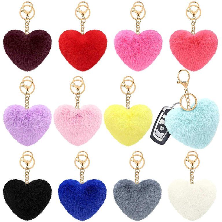 12 pcs Puff Ball Keychain Hommtina Faux Fox Fur Pom Poms Heart Keychains Accessories Puff Balls F... | Walmart (US)