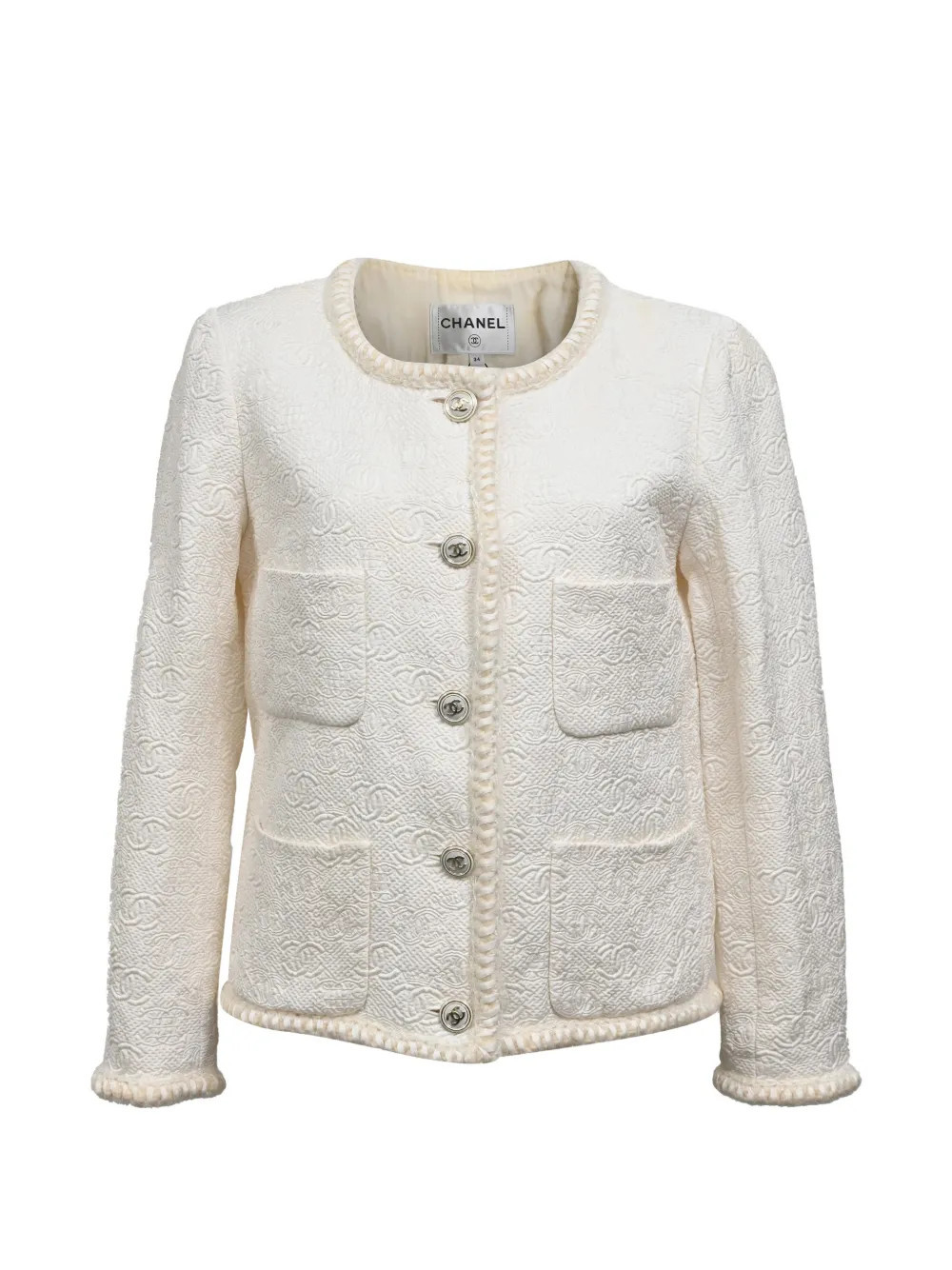 CHANEL Pre-Owned 2021 Le Château des Dames logo tweed jacket - Neutrals | Farfetch Global
