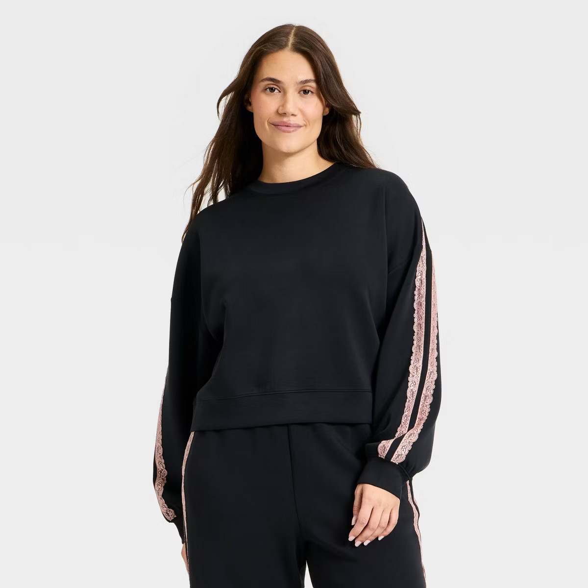 Women's Airy Sleek Lace Trim Crewneck Sweatshirt - All In Motion™ | Target
