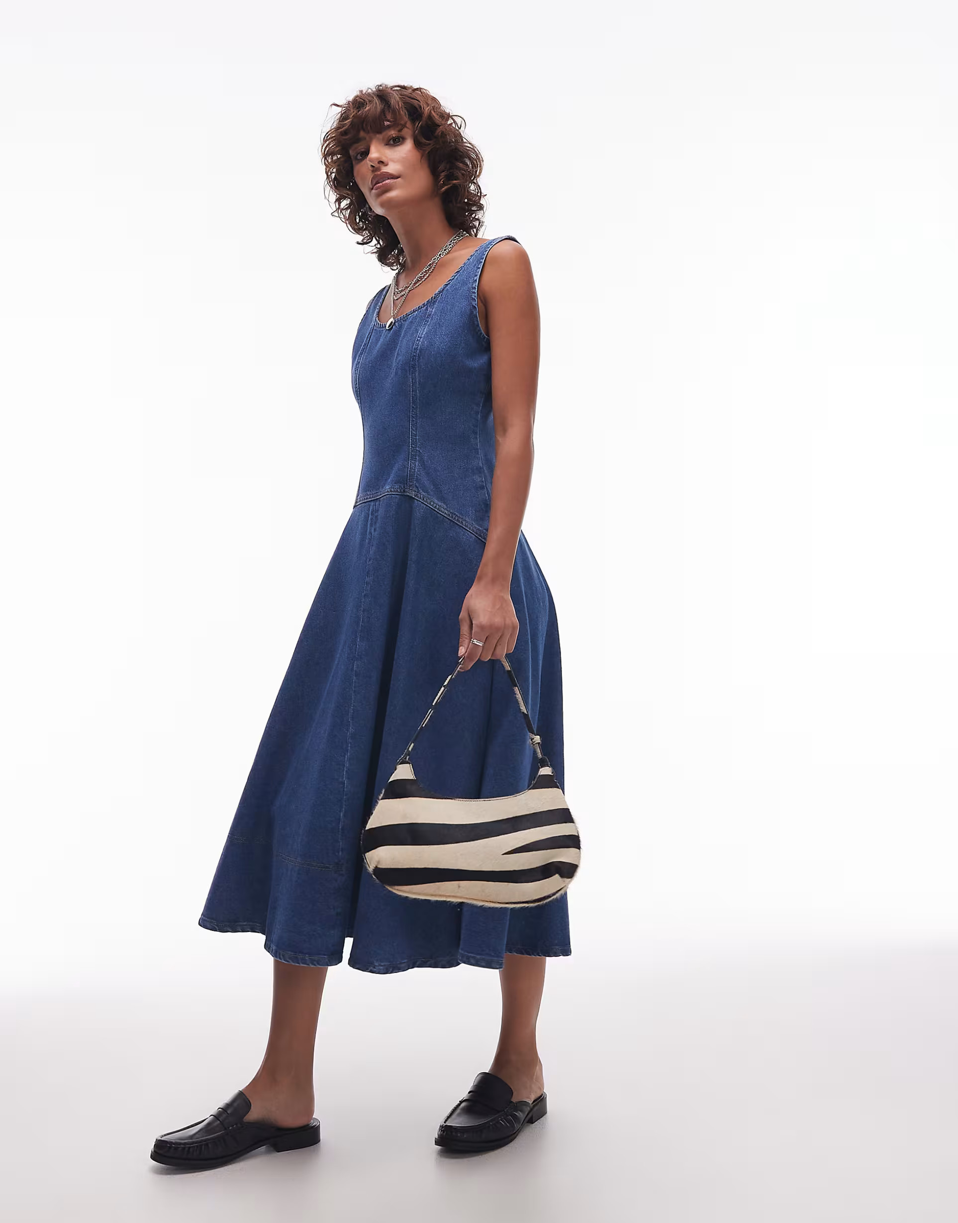 Topshop denim circle dropwaist strappy midi dress in bleach | ASOS (Global)