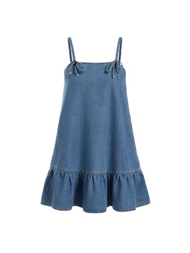 CIDER Womens Overall Dress Denim Jumper with Pockets Adjustable Strap Ruffle Hem Jean Dresses Loose Fit Summer Outfits Denim, S | Amazon (US)