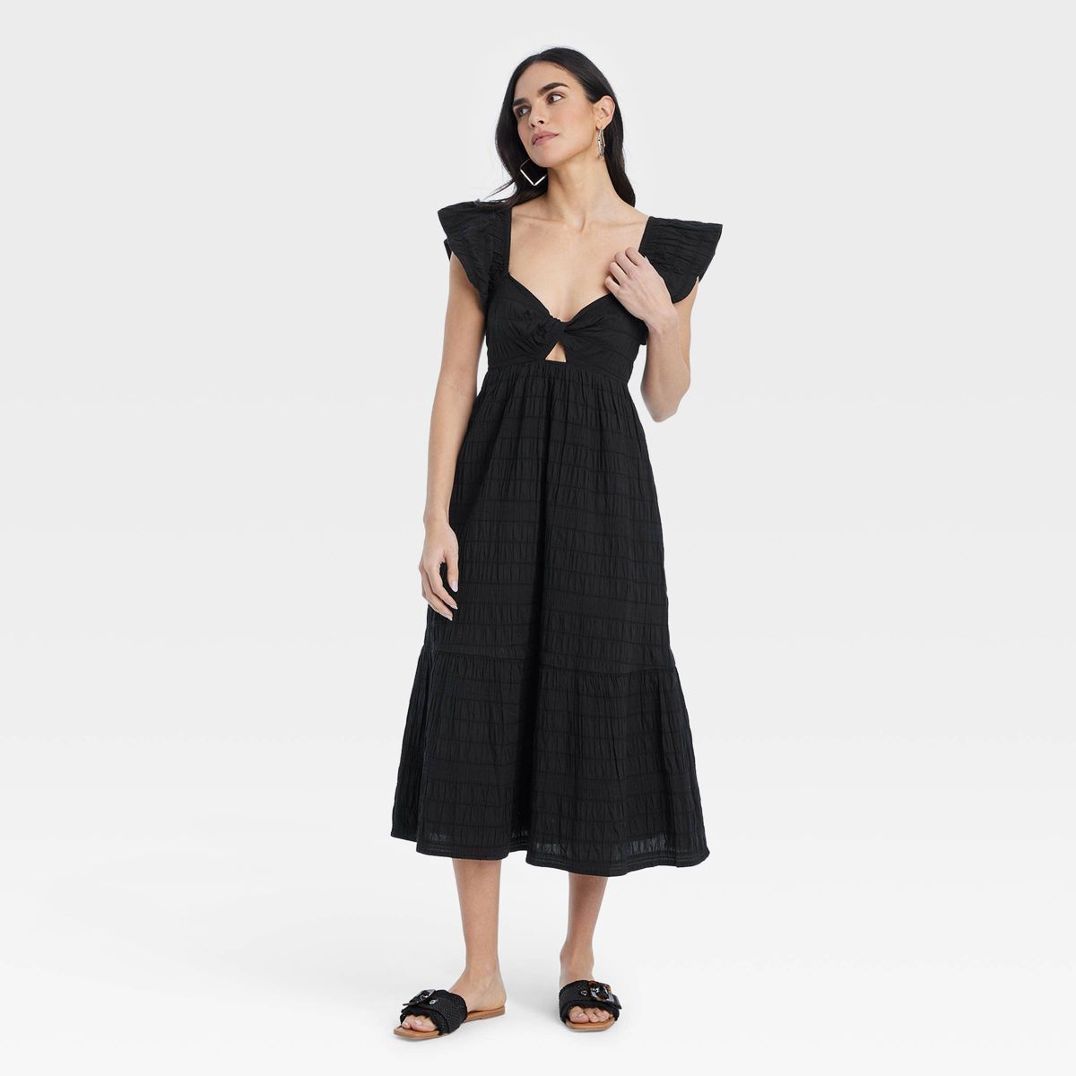 Women's Flutter Short Sleeve Midi A-Line Dress - Universal Thread™ Black XS | Target
